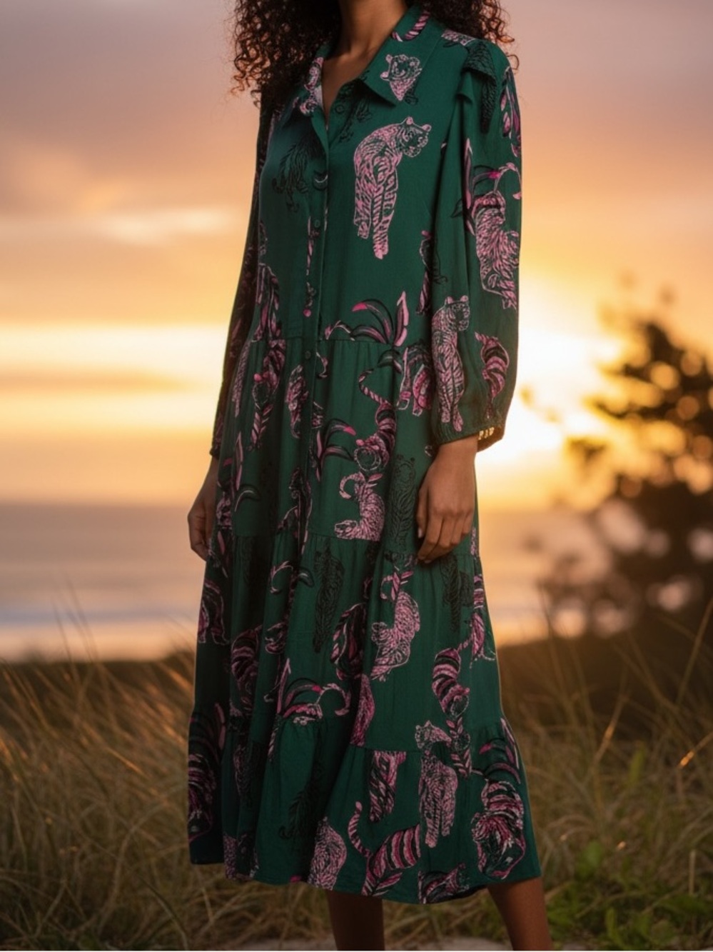 NWT Crown & Ivy Teal and Pink Animal Print Midi Dress